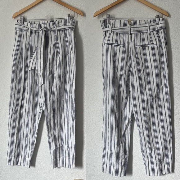 New Madewell linen cotton paperbag pants in dark baltic stripe - Picture 2 of 9